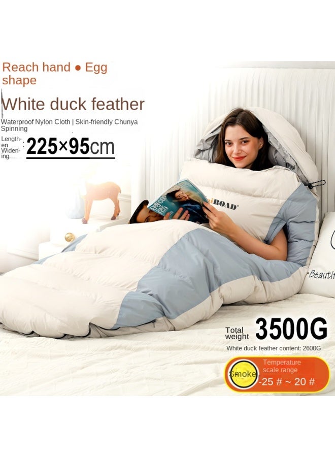 عام حقيبة نوم دافئة للتخييم في فصلي الخريف والشتاء في الخارج 225*95 سم، حقيبة نوم بيضوية قابلة للوصول باليد بالريش البطيخ الأبيض، 3500 غرام - Image 1